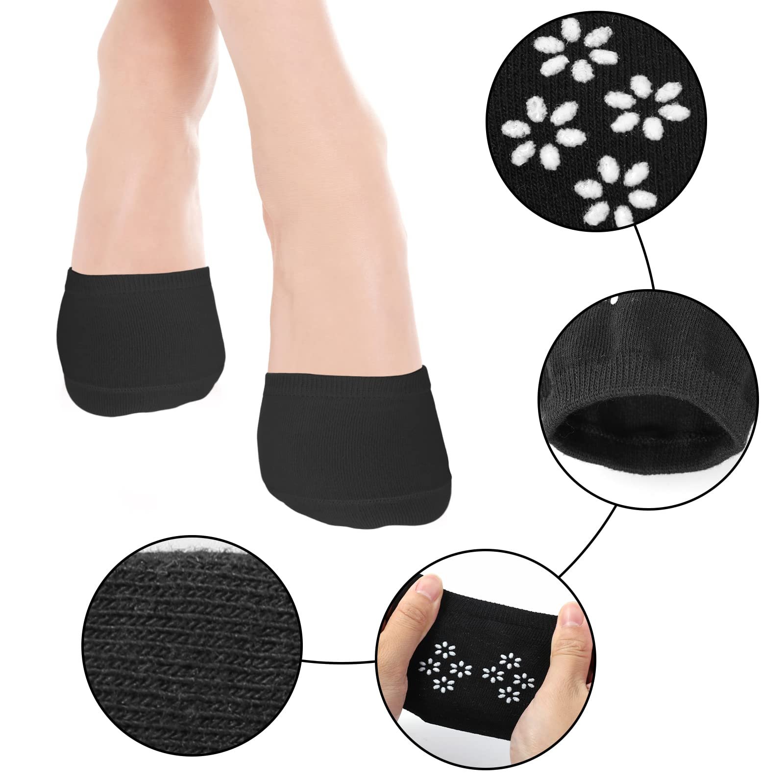 Носки Yolev женские для передней части стопы, 9 пар, нескользящие, силиконовые точки, невидимые носки, носки для пальцев, для балетных туфель, для высоких каблуков, белый, черный, телесный, фото №4