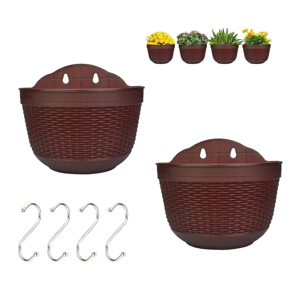 Підвісний квітковий горщик 2 штуки, з дренажем, пластиковий, для вирощування рослин та декору, темно-коричневий, фото №1