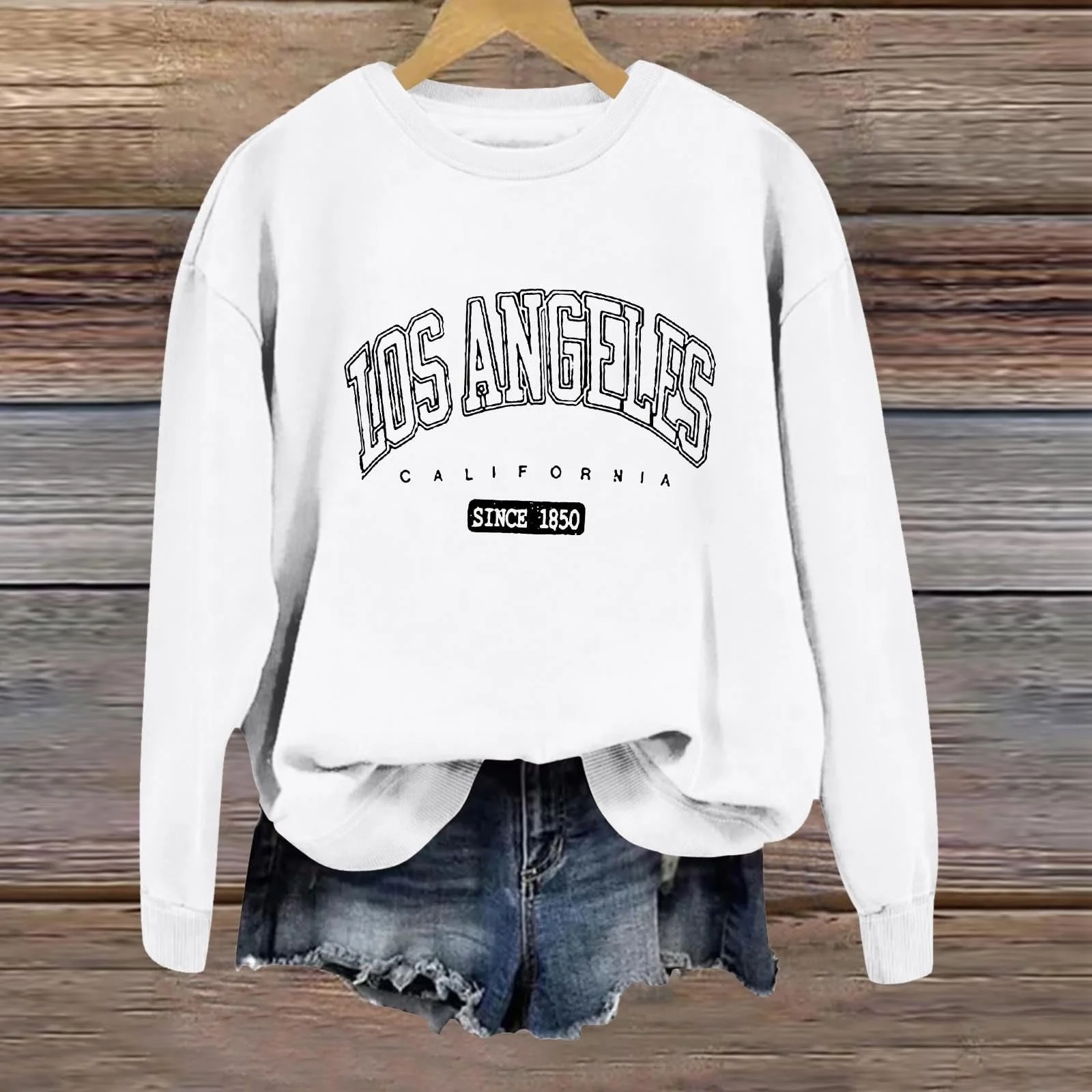 Женские свитшоты Los Angeles California с круглым вырезом, мультяшным рисунком, толстовки с буквами, винтажные кантри-наряды, длинные рукава, комфортные, Y2K, топы 2025, Workou, для колледжа, необходимые, фото №4