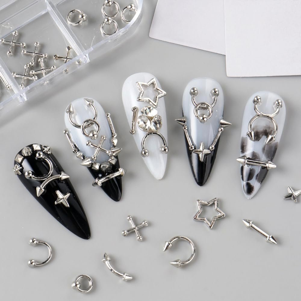 Металлические заклепки для ногтей, 12 ячеек, готические украшения для ногтей, золотые сплавные панк-украшения для ногтей, аксессуары для ногтей, кольцо для пирсинга, звезда, стразы для ногтей, пирсинг для ногтей, заклепки для ногтей, дизайн ногтей, аксессуары для ногтей, фото №5