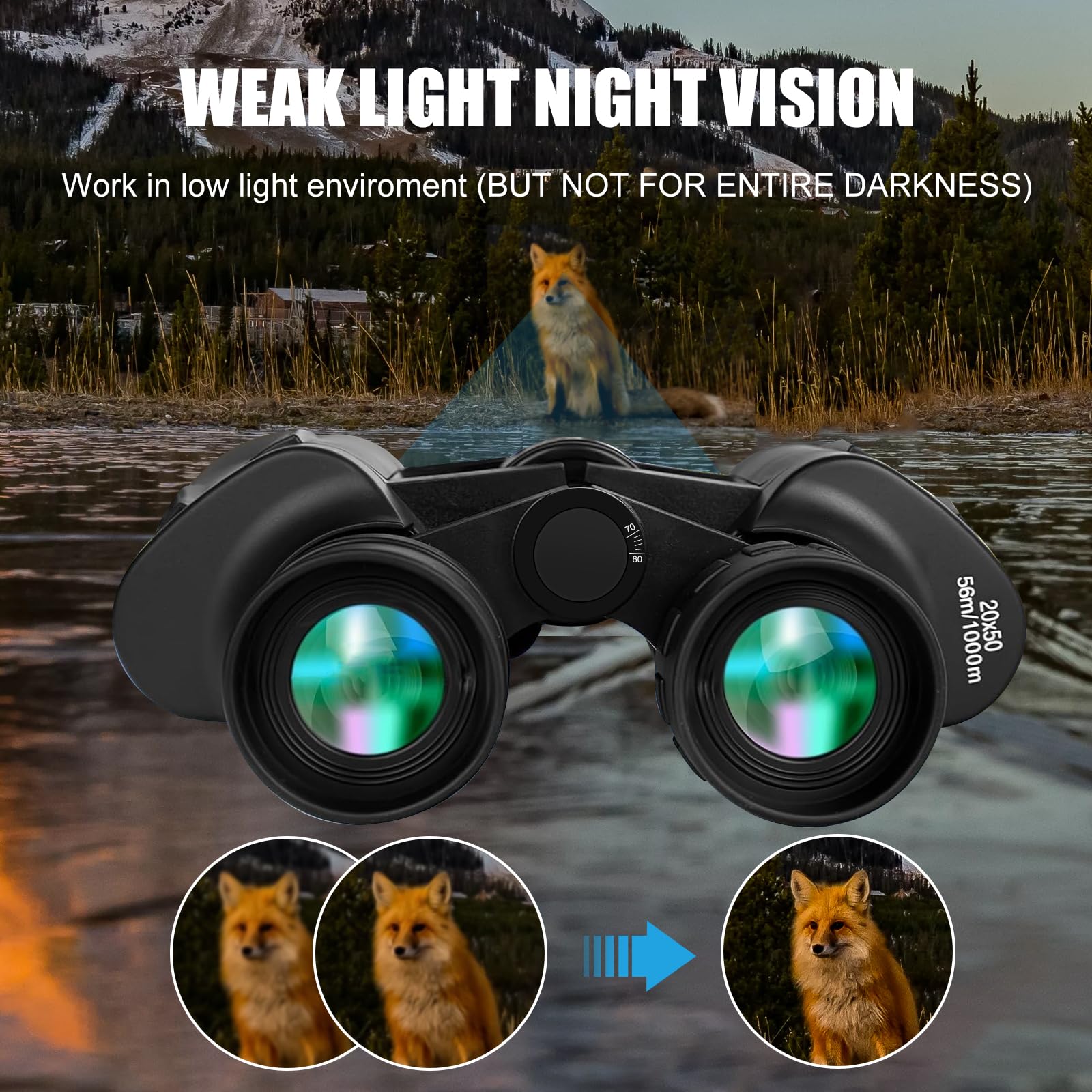 Бинокли BAK4-Prism FMC Lens Компактные 20x50 HD Водонепроницаемые Черный, фото №2