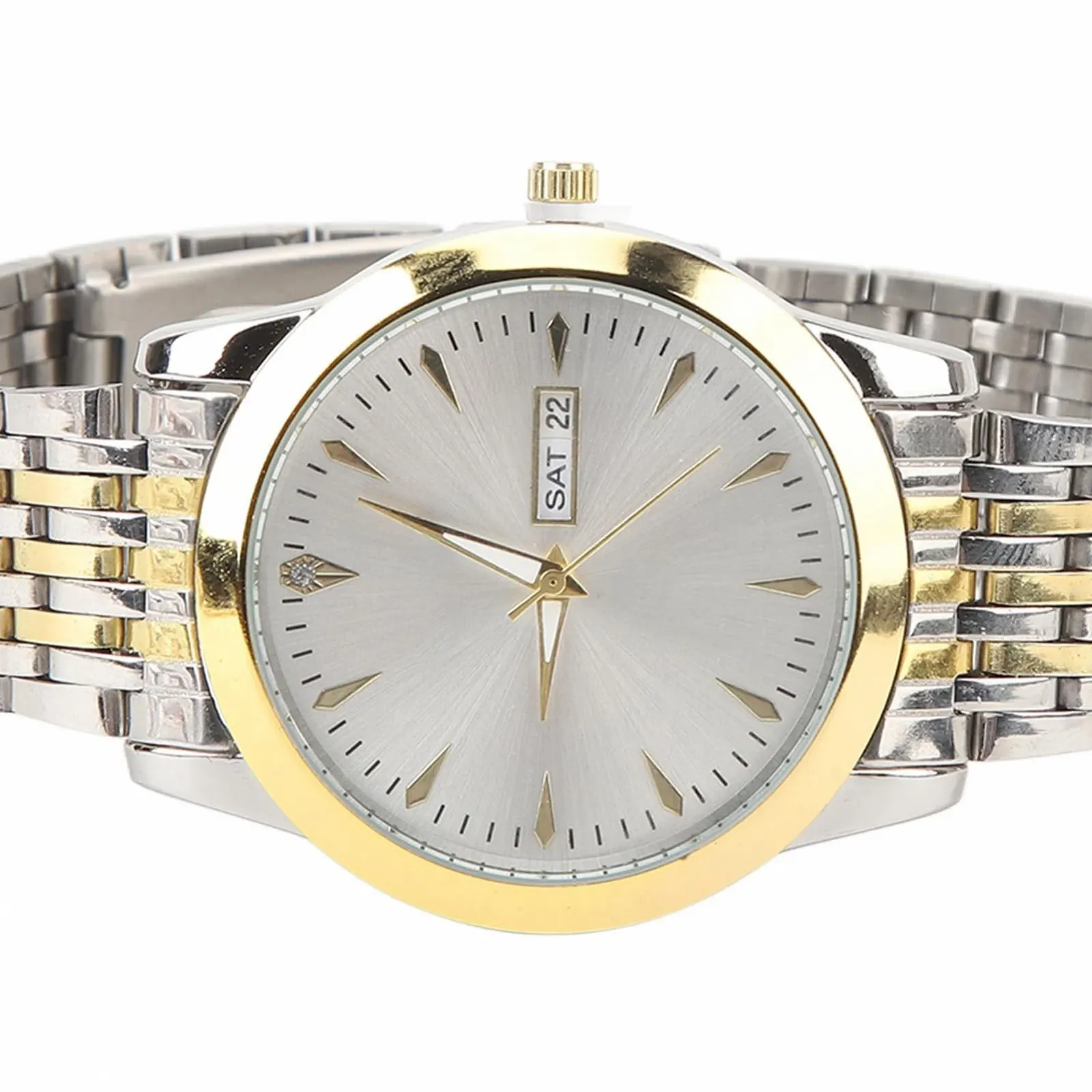 Мужские Кварцевые Часы Классический Модный Ремешок из Сплава Люминесцентные Водонепроницаемые Двойной Календарь Золотой и Серебряный Ремешок, фото №9