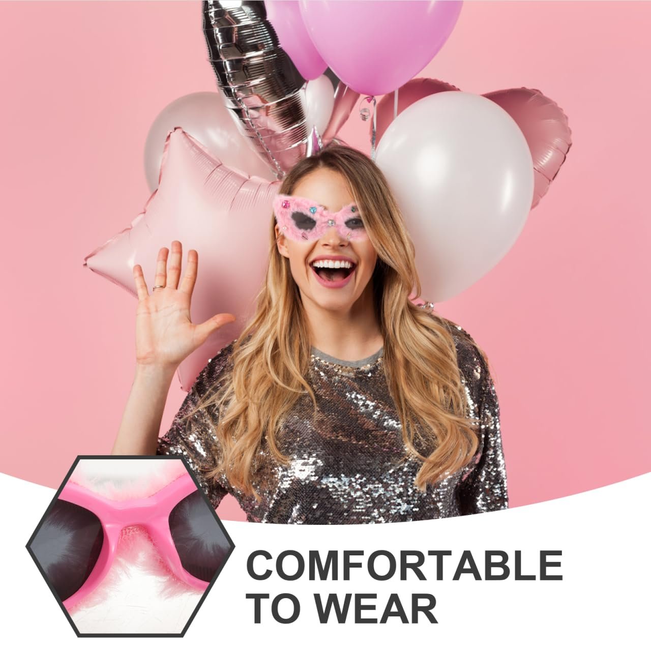 Смішні сонцезахисні окуляри Білі Плюшеві CALLARON для Жінок, фото №7