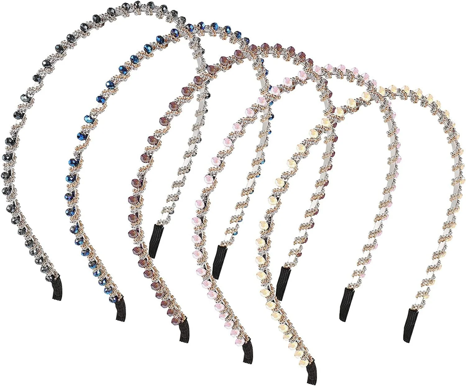 Набір з 5 еластичних обручів для волосся з кришталевими стразами для дівчат, фото №1