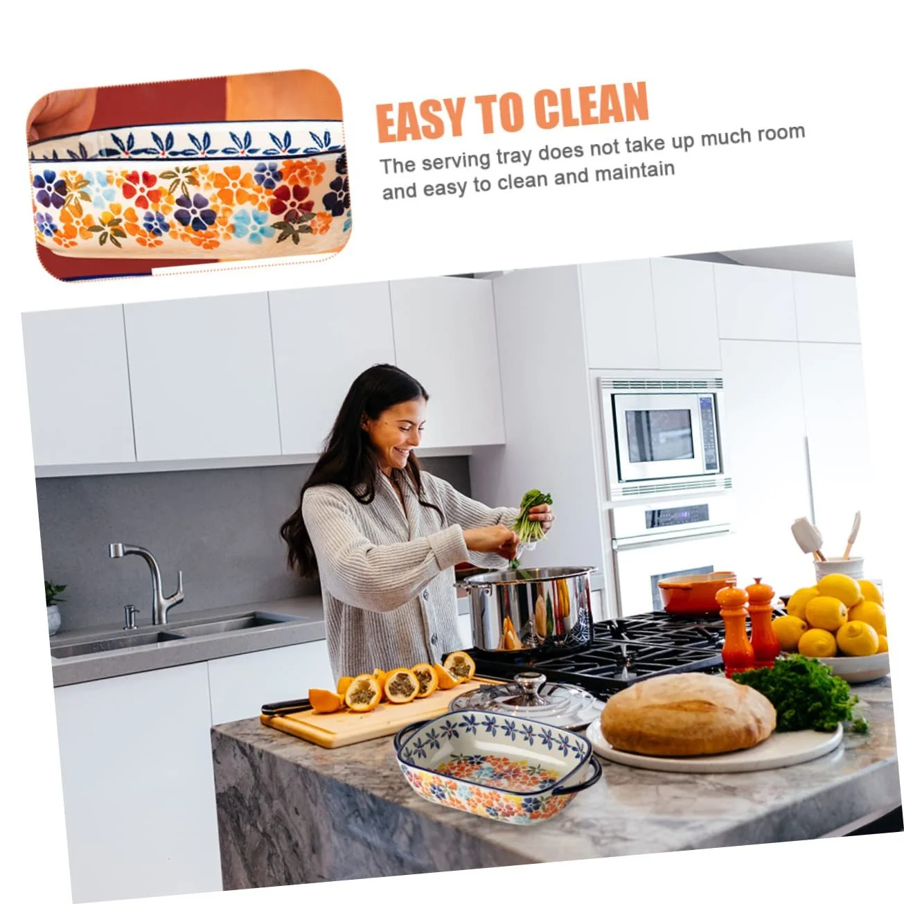 Керамічне деко LIFKOME з двома ручками універсальне для духовки та мікрохвильової печі для лазаньї та рису, фото №8 Керамічне деко LIFKOME з двома ручками універсальне для духовки та мікрохвильової печі для лазаньї та рису, фото №8