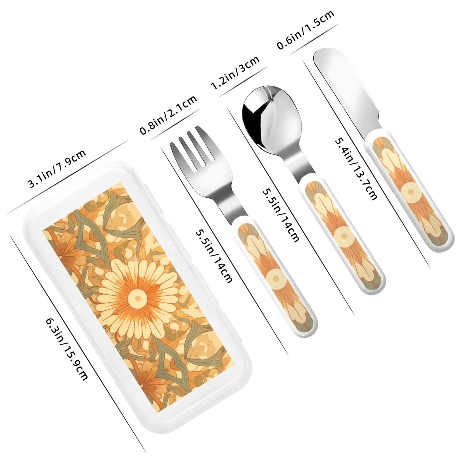 Набір дитячих столових приборів з малюнком соняшників, три предмети, фото №3 Набір дитячих столових приборів з малюнком соняшників, три предмети, фото №3