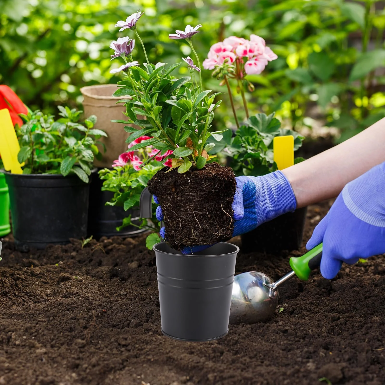 Набір підвісних квіткових горщиків SHUESS 10 шт. металеві з гачками та дренажним отвором Чорний, фото №5 Набір підвісних квіткових горщиків SHUESS 10 шт. металеві з гачками та дренажним отвором Чорний, фото №5