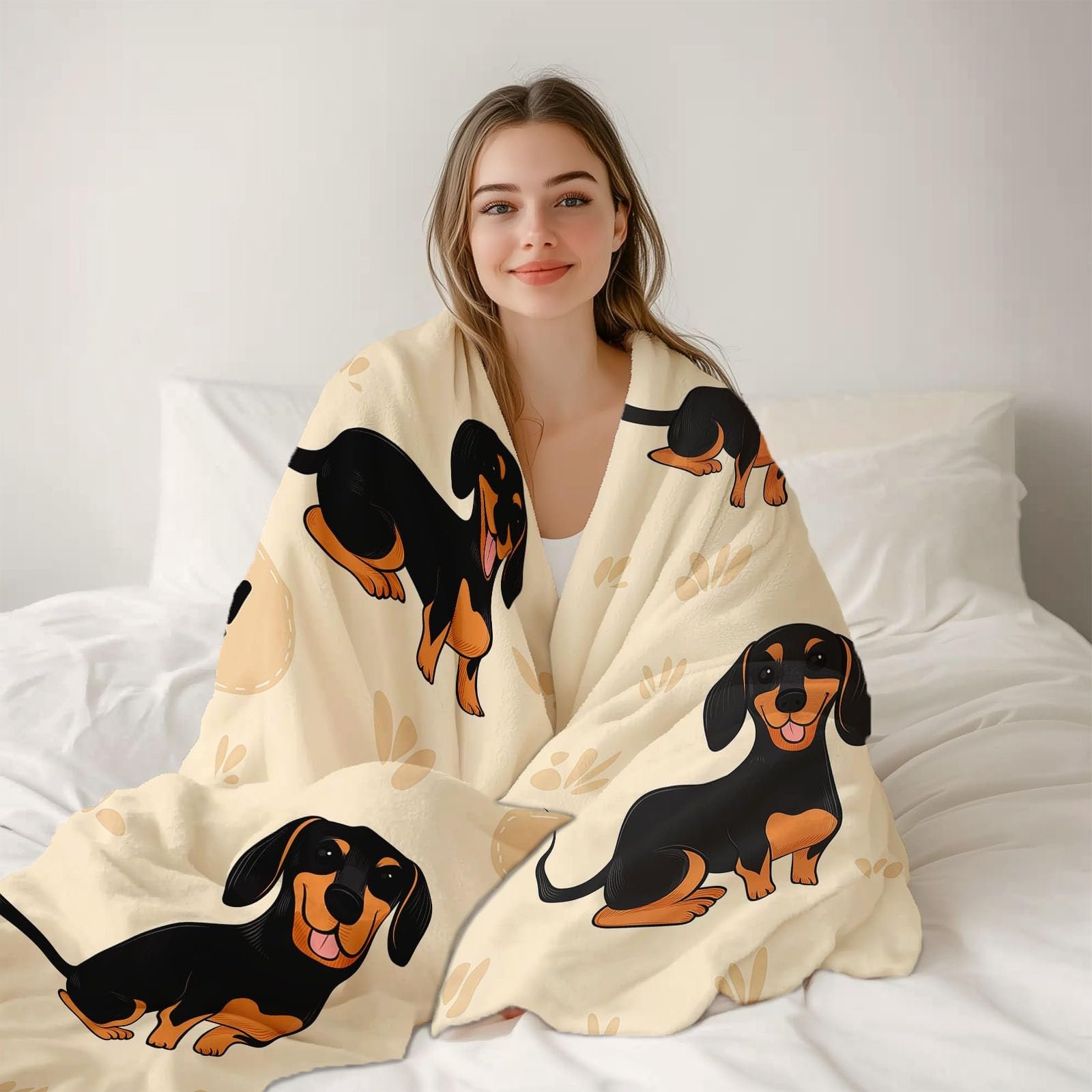 Одеяло Мягкое для дивана 130 x 150 см, Мягкое теплое с мультяшным щенком и буквами, с принтом, черно-коричневое, фото №3