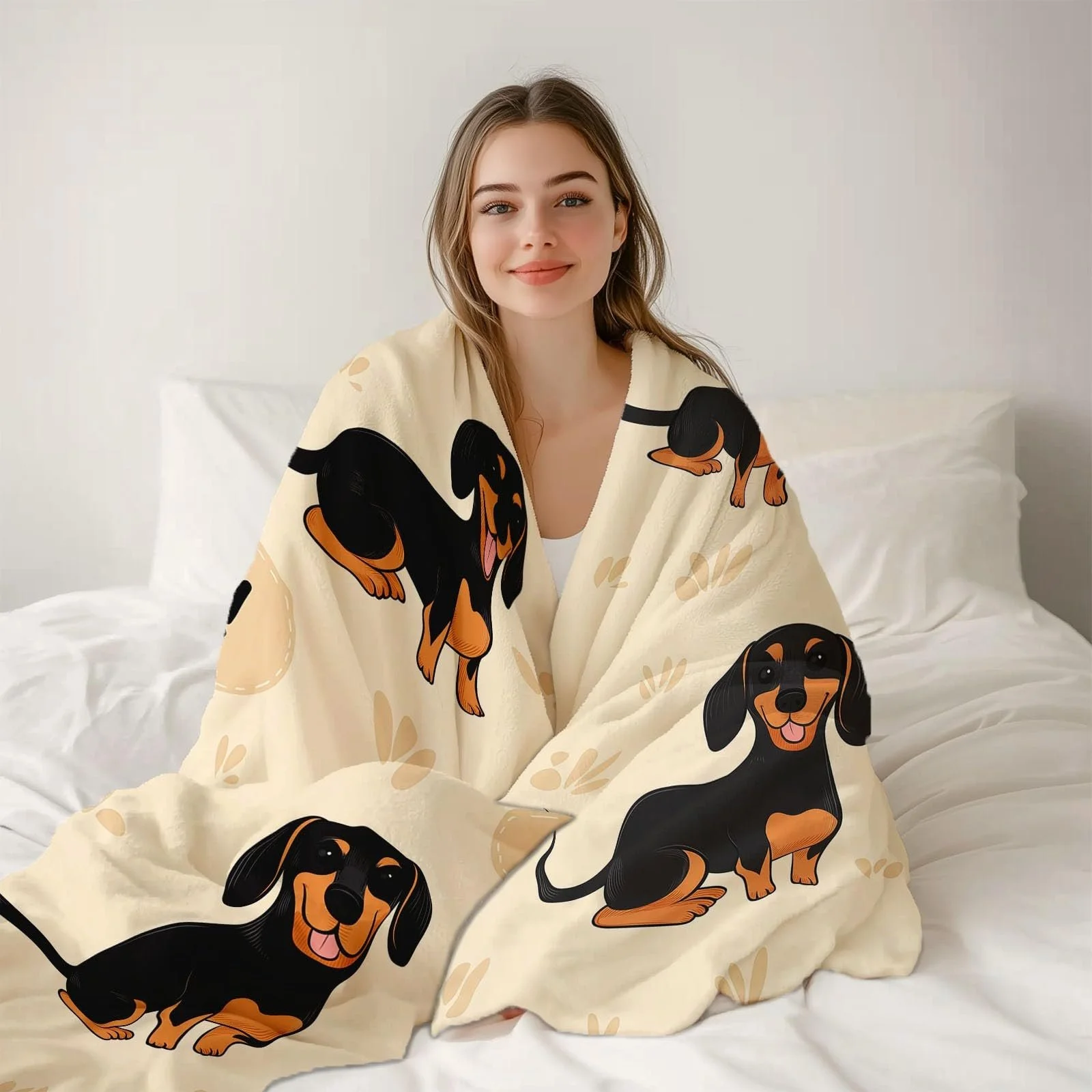 Покривало М'яка для дивану 130 x 150 см, М'яка тепла з мультяшним цуценям і літерами, з принтом, чорно-коричнева, фото №3