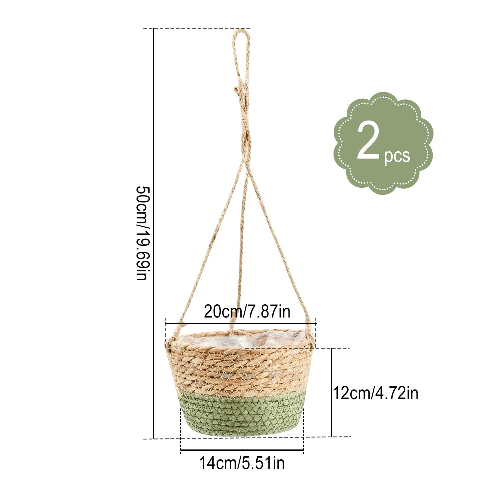 Підвісний кошик Seagrass макраме Набір 2 шт. Плетений з морської трави для рослин, фото №2 Підвісний кошик Seagrass макраме Набір 2 шт. Плетений з морської трави для рослин, фото №2