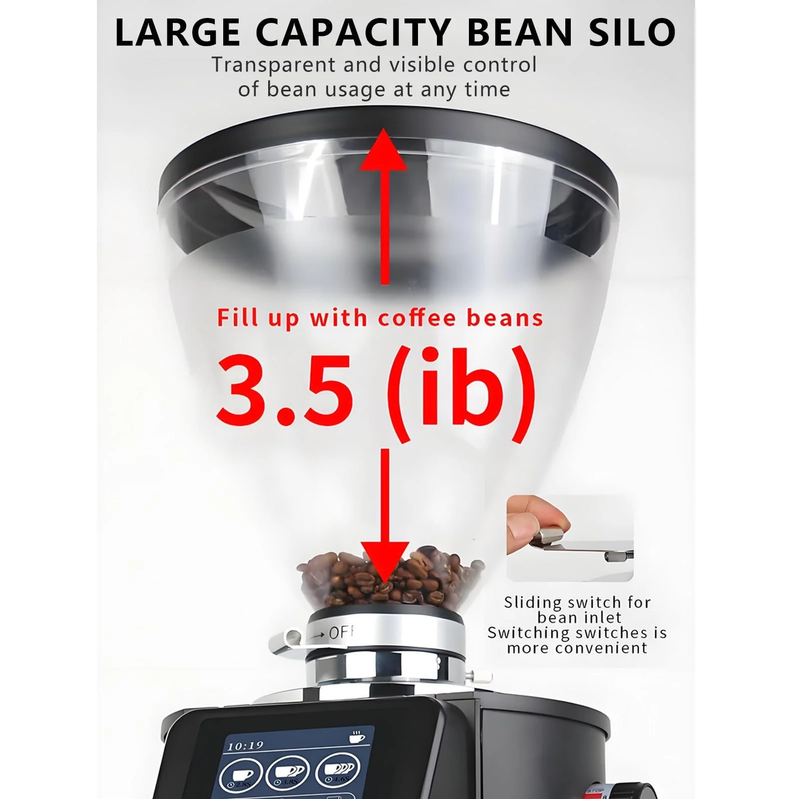 Профессиональная кофемолка K83 большая воронка 1.6 кг, плоский титановый диск 90 мм, регулируемая ручка, белая, фото №4 Профессиональная кофемолка K83 большая воронка 1.6 кг, плоский титановый диск 90 мм, регулируемая ручка, белая, фото №4