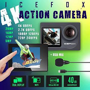 Екшн-камера Icefox 4K Ultra HD 20MP Водонепроникна 40м 170° Надширокий кут WiFi Камкордер Стабілізація зображення Ice Dual 1350 mAh Батарея synthetic.ua - Фото 1