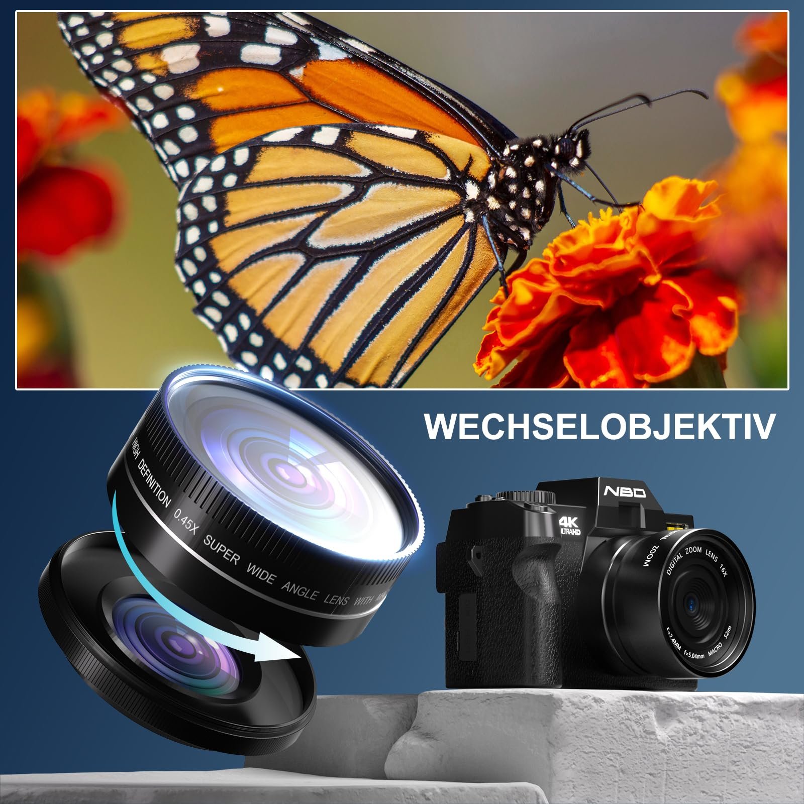 Цифрова камера NBD 4K 48MP Автофокус 16X Зум 3-дюймовий дисплей, що обертається на 180

Deep Black, фото №3