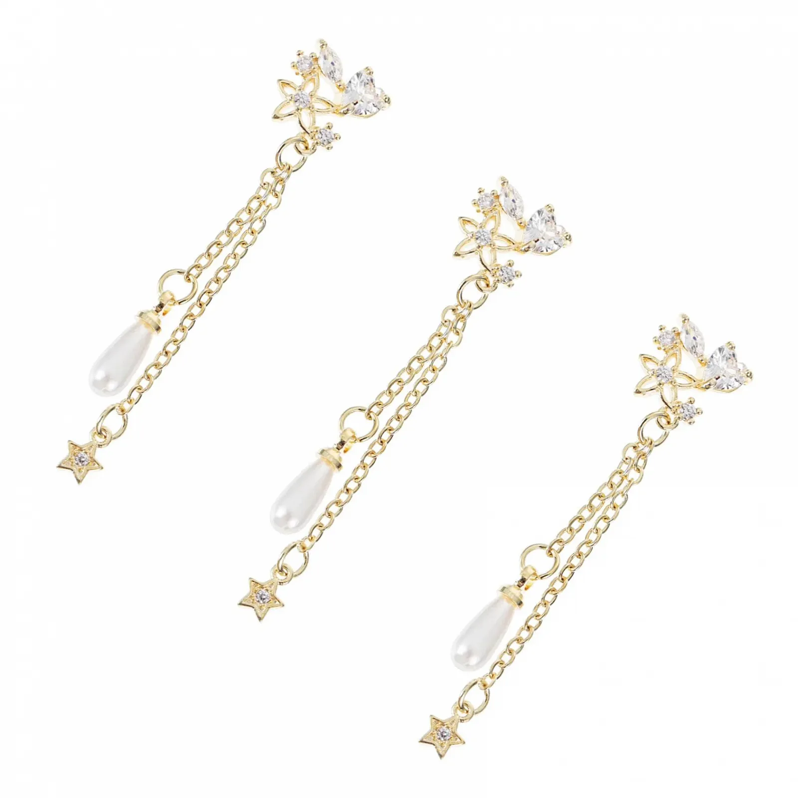 Набор для маникюра (3 шт.) Nailkndy, шелковая лента, репсовая лента, жемчужная подвеска, циркон, фото №1