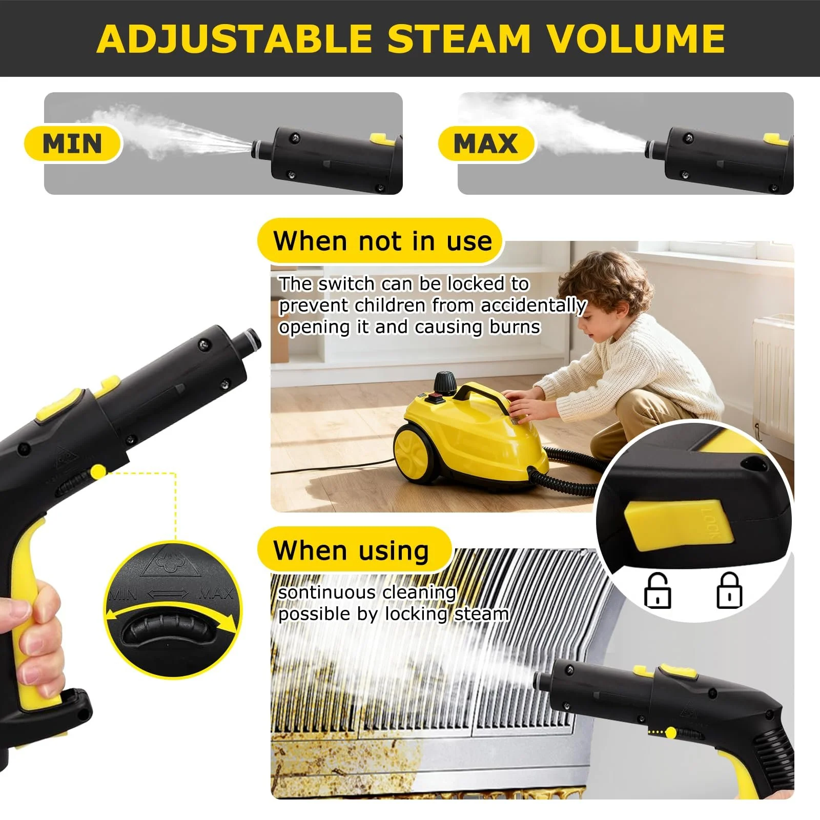 Пароочисник 2000 Вт 5 бар 108 м² 2 л з набором для чищення підлоги та насадками для меблів і килимів, фото №7 Пароочисник 2000 Вт 5 бар 108 м² 2 л з набором для чищення підлоги та насадками для меблів і килимів, фото №7