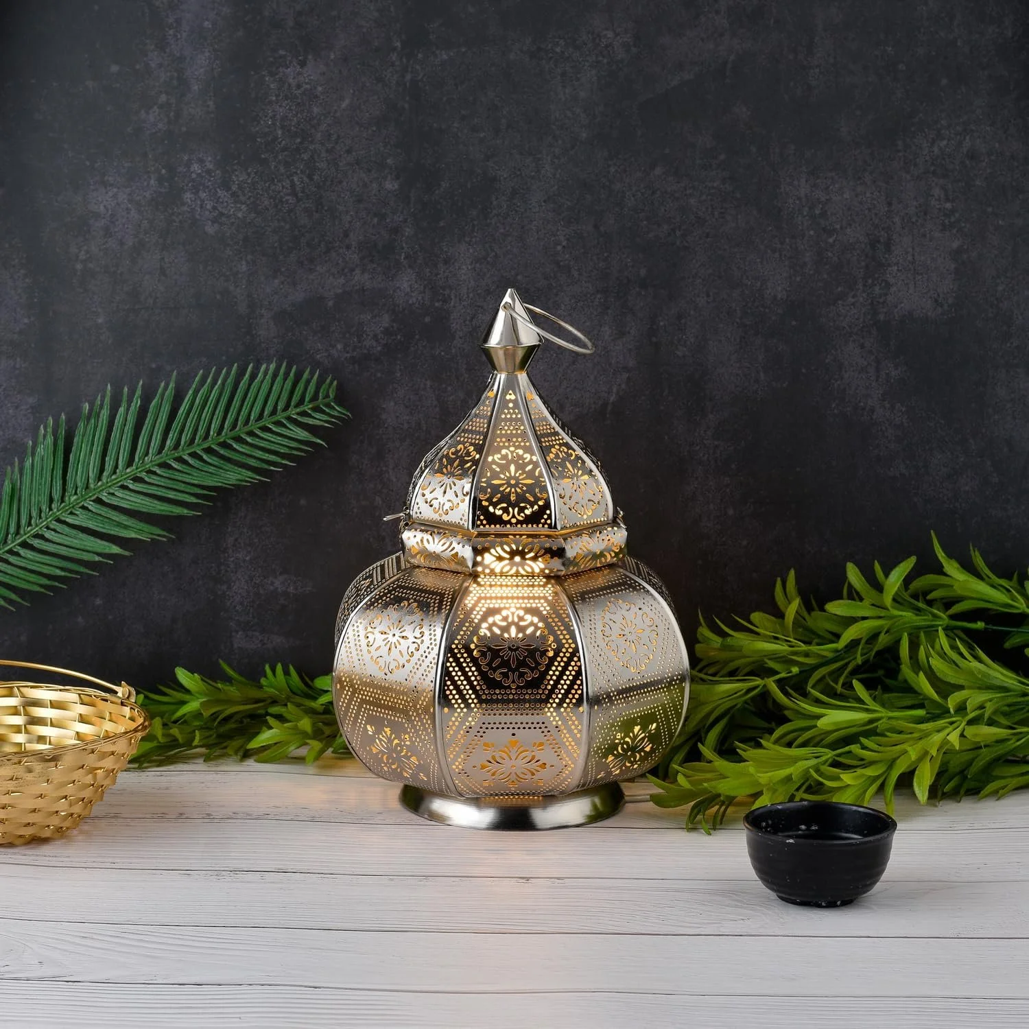 Набір з 2 ламп-ліхтарів Marrakech Mahana метал 30 см східний декор Срібляста, фото №6