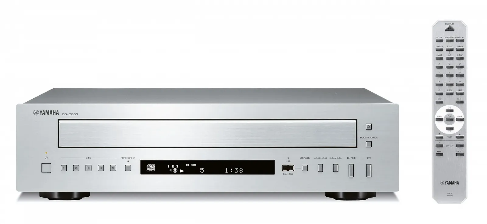 CD програвач Yamaha CD-C603 5-дисковий CD-чейнджер з переднім USB-портом для цифрового відтворення та дистанційним керуванням сріблястий, фото №1