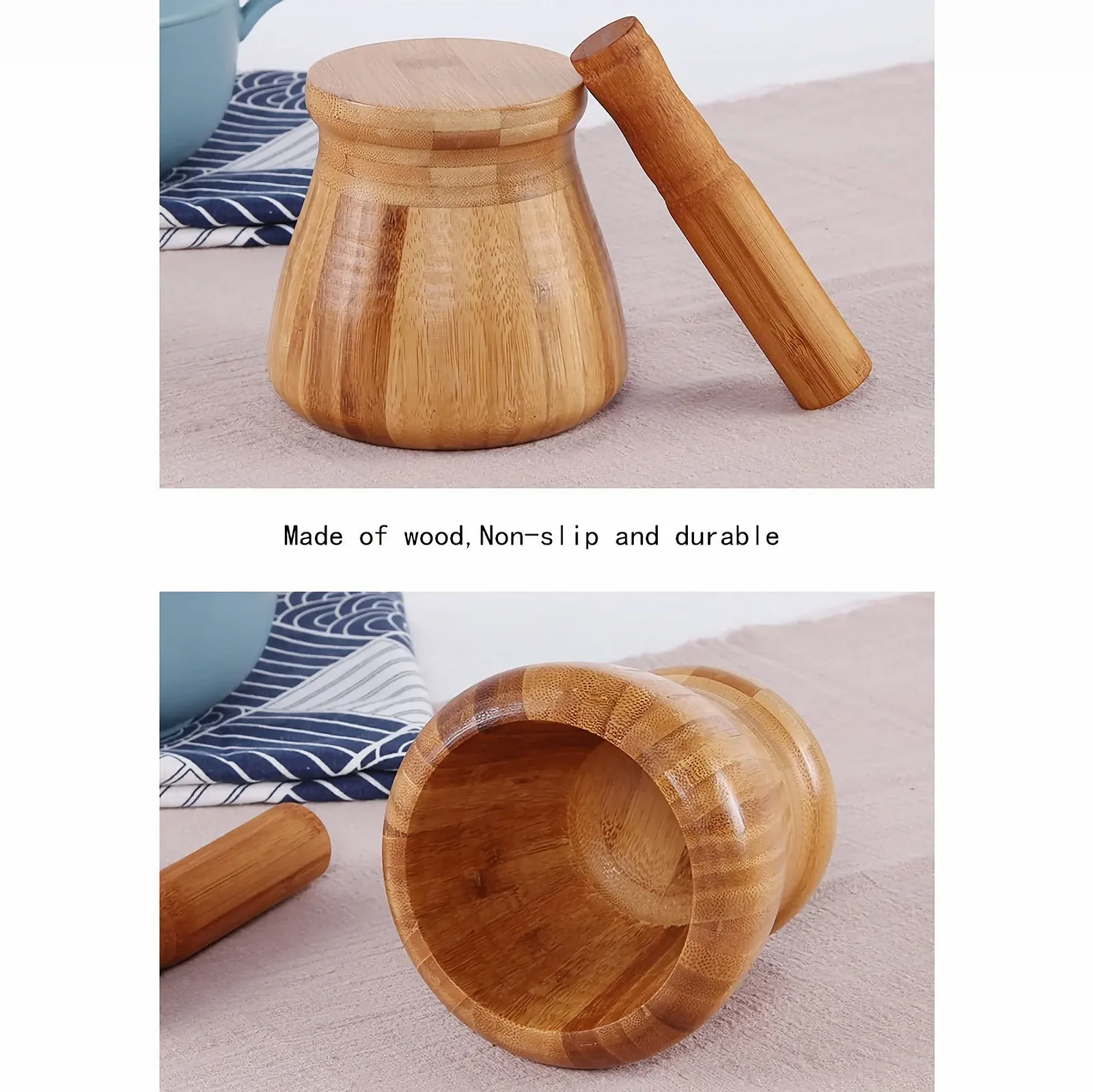 Ступка и пестик Деревянный для измельчения чеснока, приготовления гуакамоле, сальсы и помола Размер M (большой), фото №4