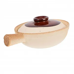 Кастрюля керамическая традиционная терракотовая с крышкой для порционного приготовления порций - Фото 1