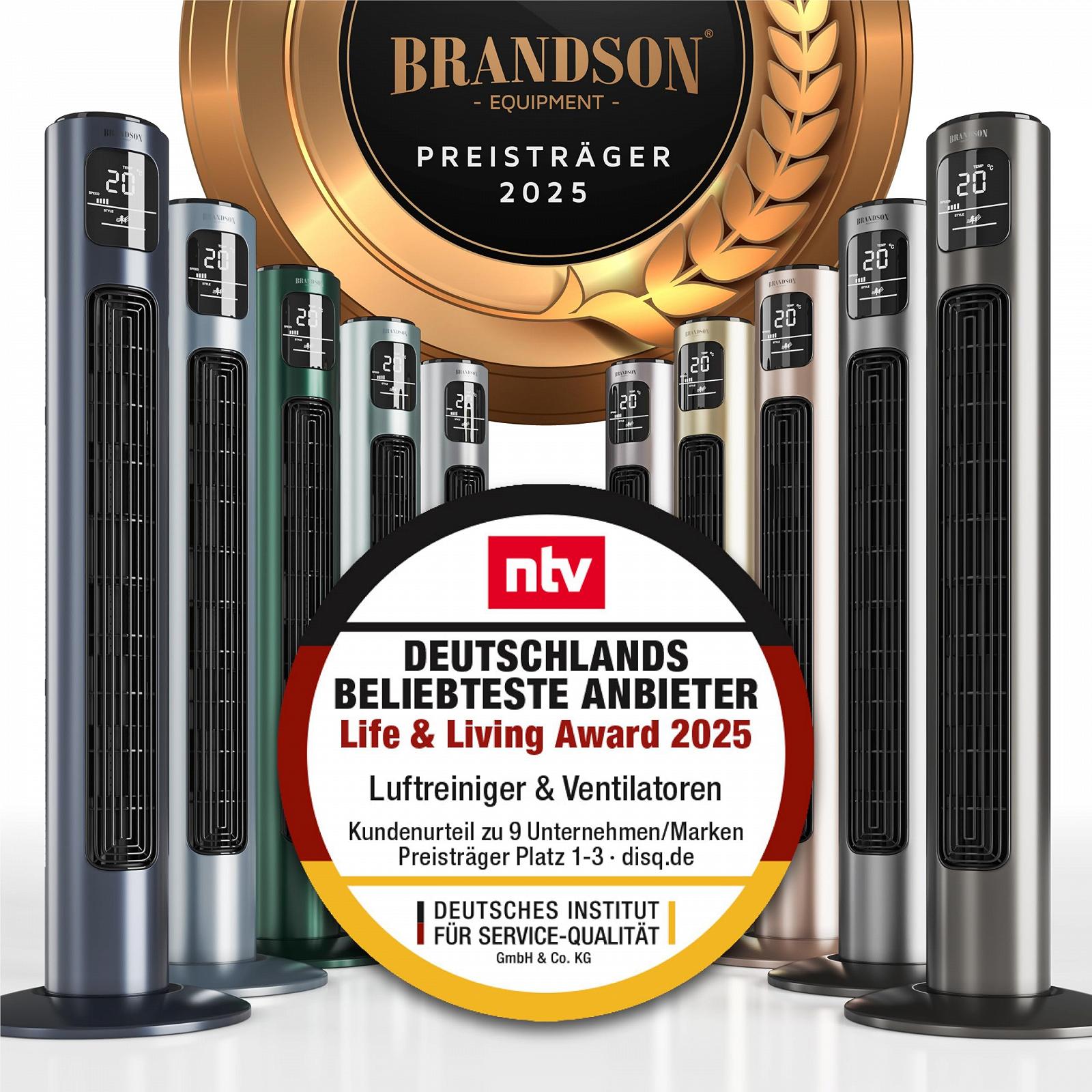Вентилятор колонный Brandson с пультом ДУ, с осцилляцией, 96 см, 45 Вт, 3 скорости, таймер, осцилляция 60°, модель 2020, полярно-белый, фото №2