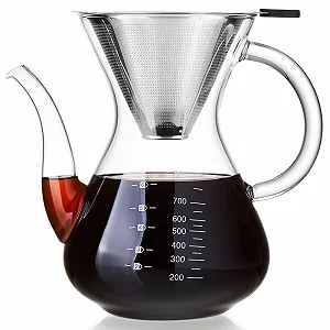 Кавник Pour Over MESNEY 800 мл, скляний кавник з фільтром з нержавіючої сталі, багаторазовий фільтр - Фото 1