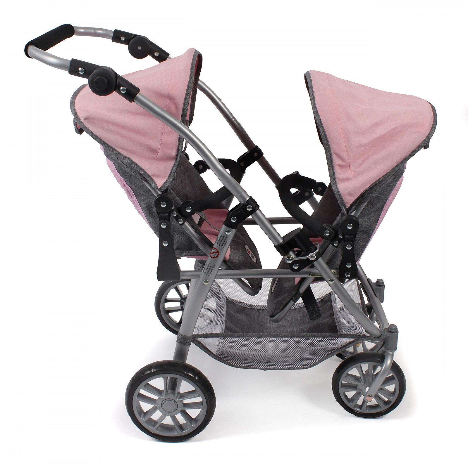 Коляска для кукол Bayer Chic 2000 Tandem Buggy Vario Melange серый/розовый 71 x 47 x 79 см, фото №2