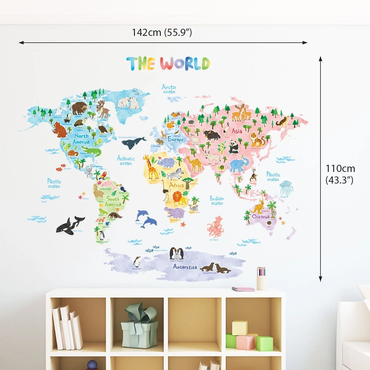 Наклейка на стіну DECOWALL DL3-1615 Карта світу з тваринами Extra Large 140 x 106 см (англійська версія), фото №3 Наклейка на стіну DECOWALL DL3-1615 Карта світу з тваринами Extra Large 140 x 106 см (англійська версія), фото №3