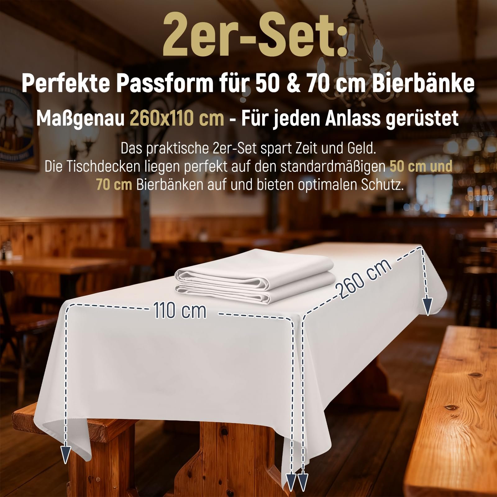 Набір скатертин (2 шт) Beer Tent Set для пивних столів 110 x 260 см White, фото №2