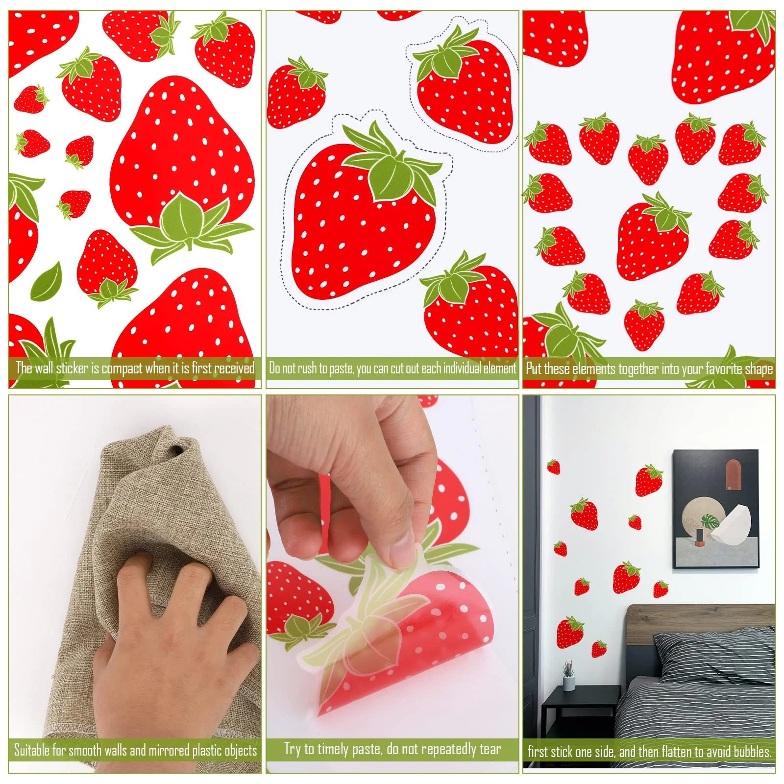 Наклейки на стіну Fruit Strawberry Waterproof Removable 4 аркуші 92 шт., фото №5