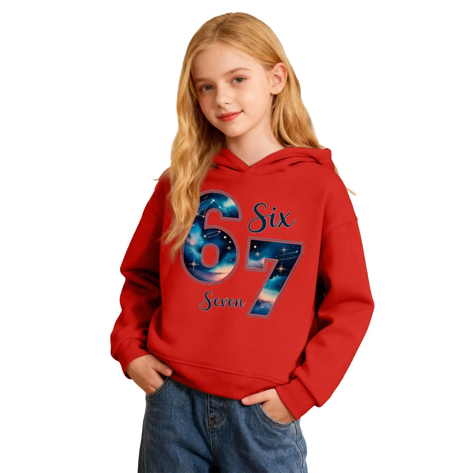 Худи для девочки 67 Meme с длинными рукавами, капюшоном и принтом 67, удобный мягкий свитшот, пуловер для активного отдыха, джемпер для девочек и мальчиков, фото №4