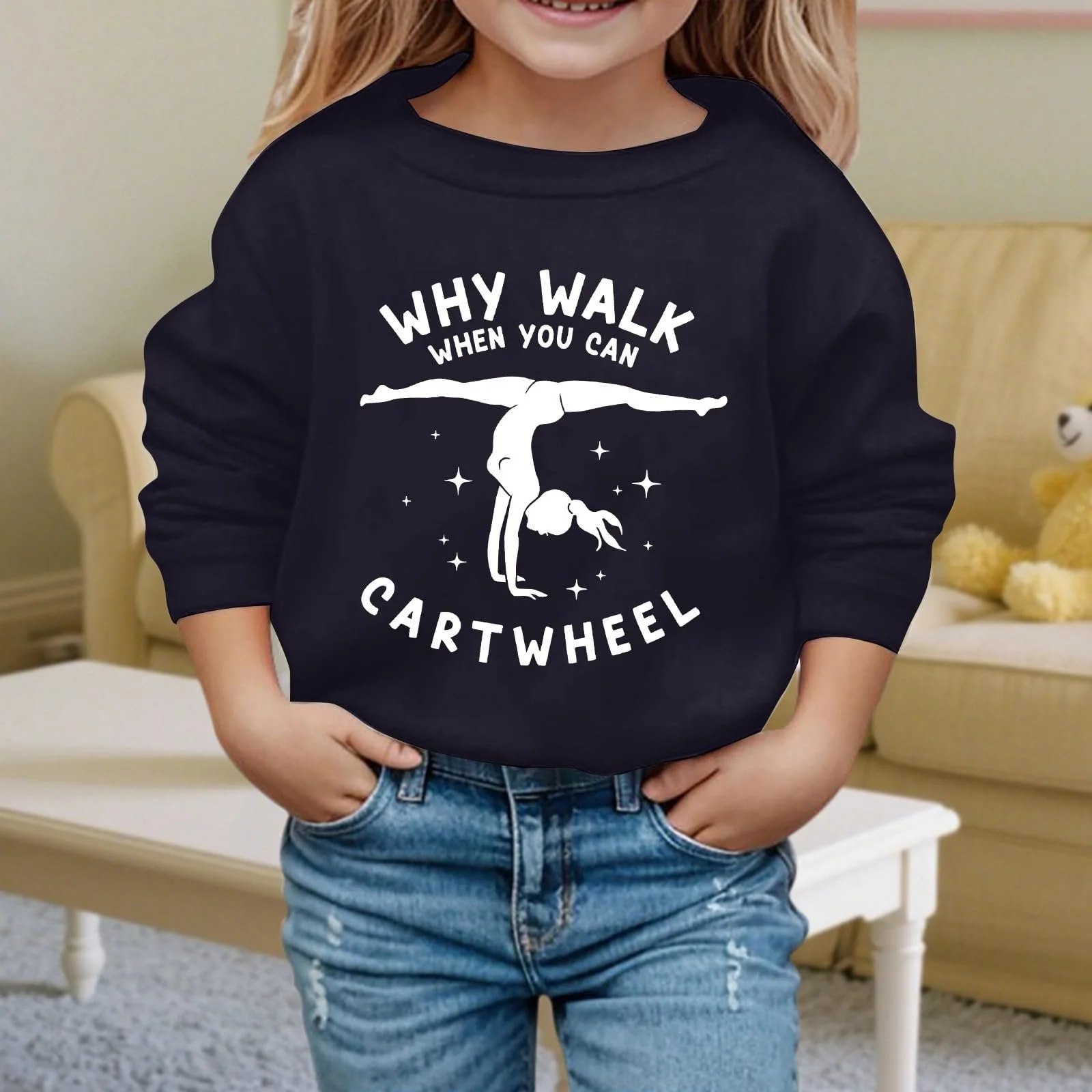 Модный свитшот для девочки с принтом букв, круглым вырезом горловины и длинными рукавами для прохладного времени года, фото №3