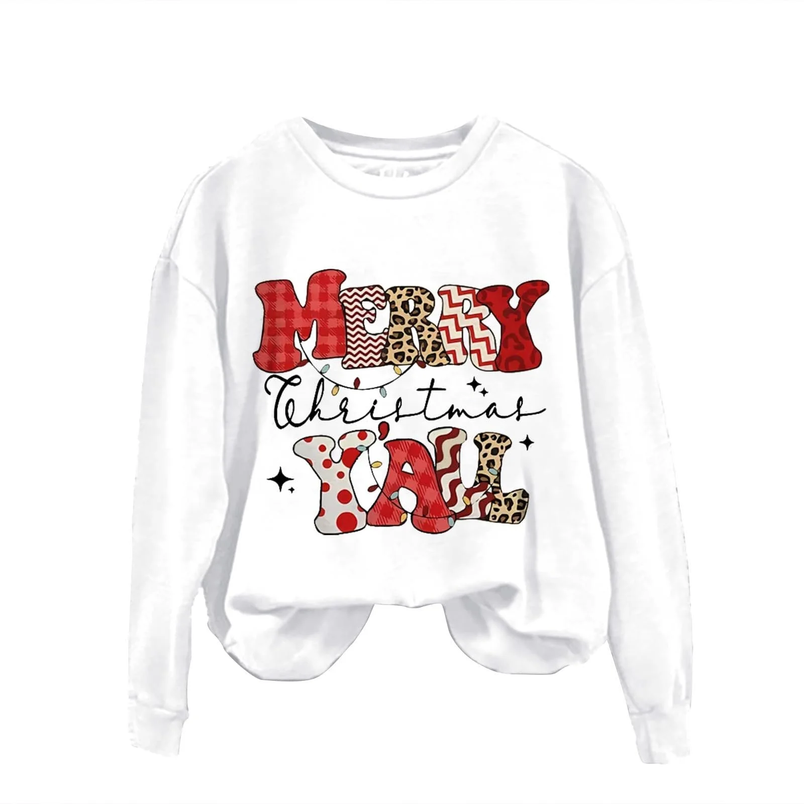 Женская толстовка Свободный крой С принтом Merry Christmas Ya'll Леопардовый принт Длинный рукав Флисовая круглая горловина, фото №3