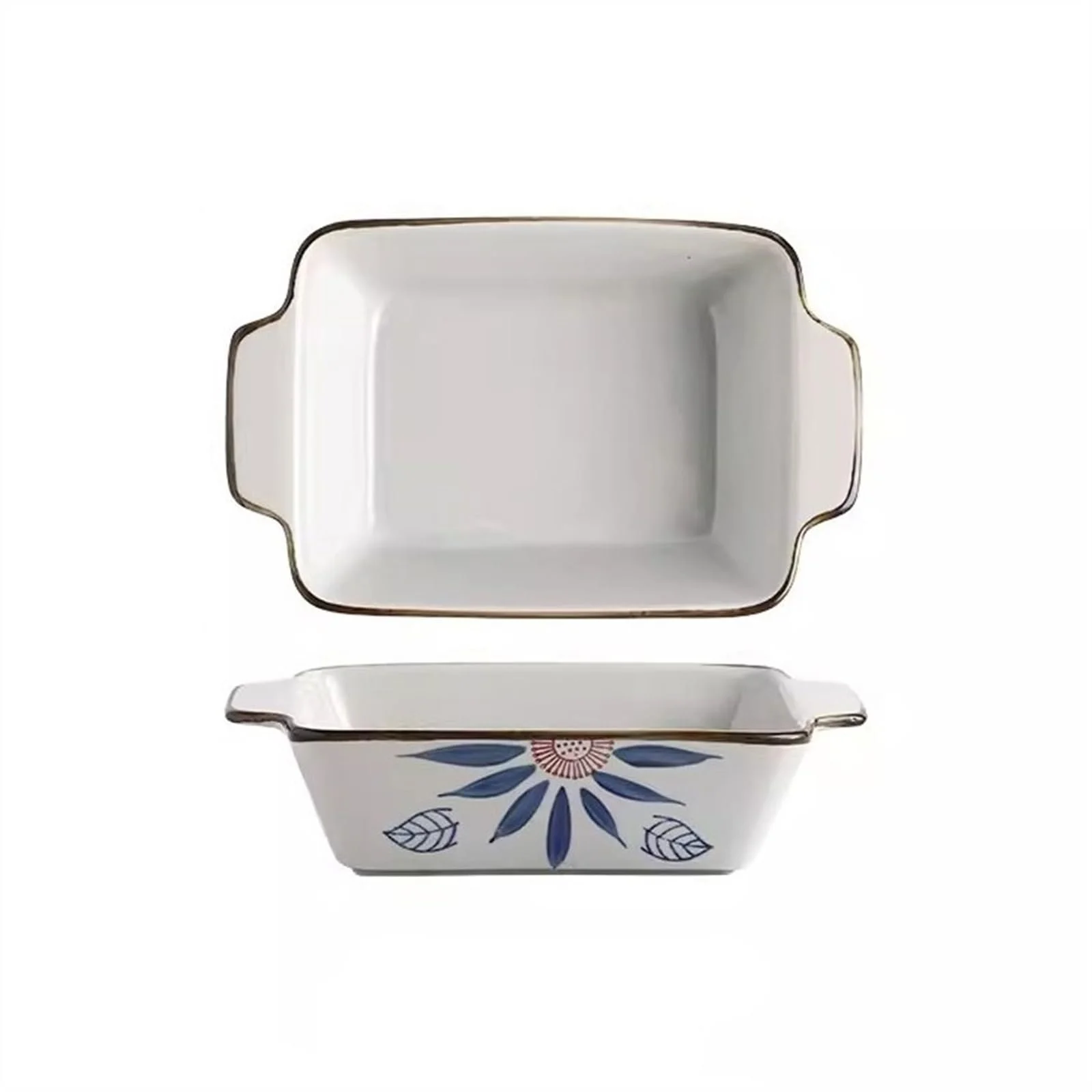 Форма для запекания керамическая ручной росписи глубокая с ручками порцеляна, фото №1