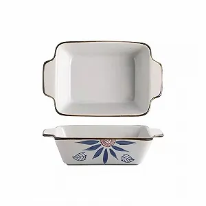 Форма для запекания керамическая ручной росписи глубокая с ручками порцеляна - Фото 1