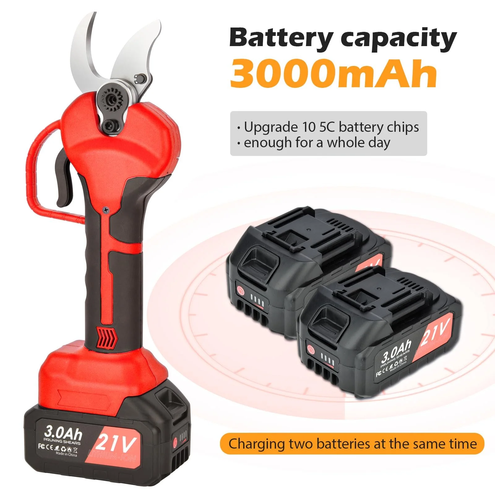 Акумуляторний секатор 21 V 2 x 3000 mAh, фото №3