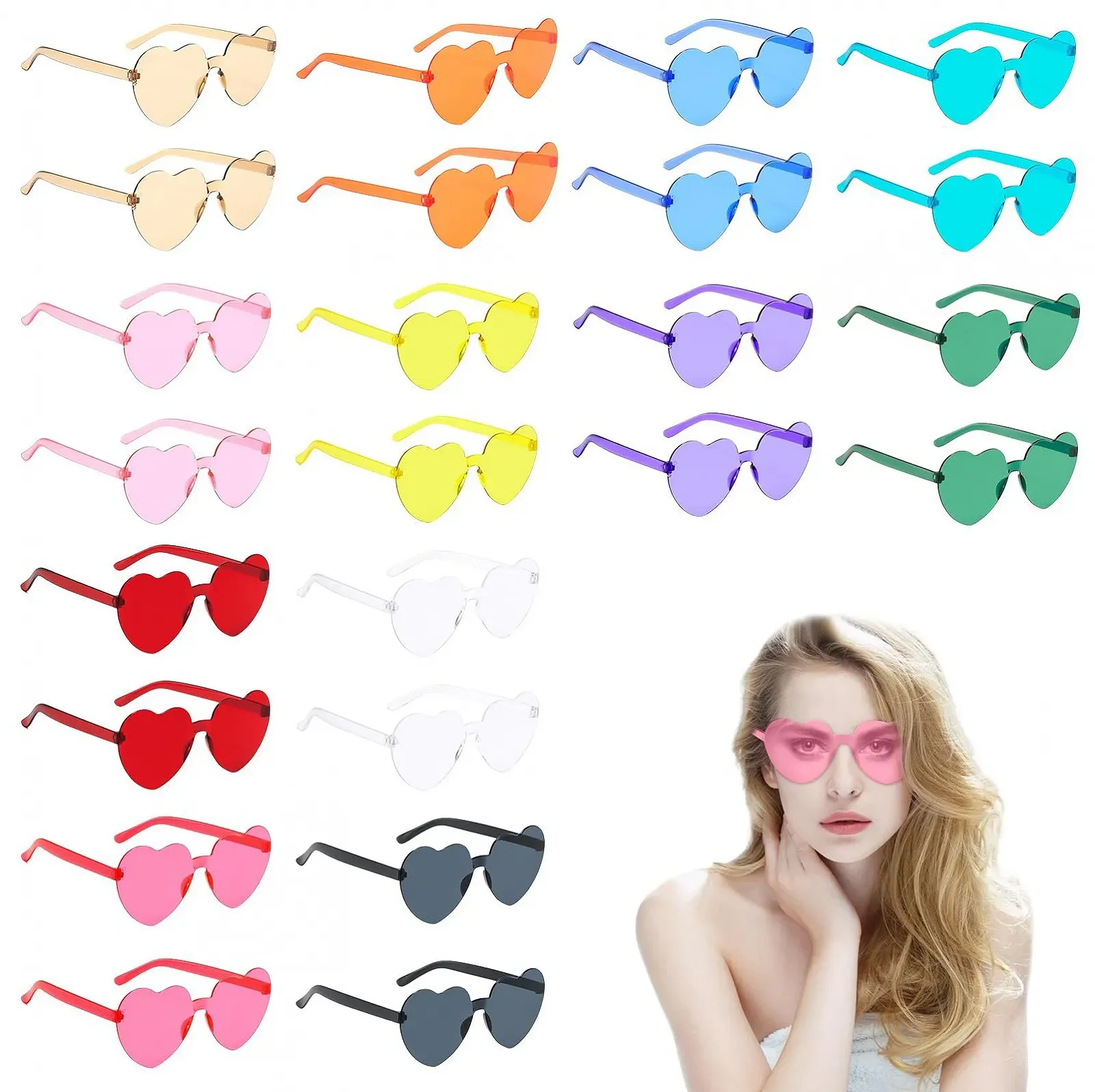Солнцезащитные очки WEGREAT Сердце для женщин: 24 пары прозрачных безрамочных, фото №1
