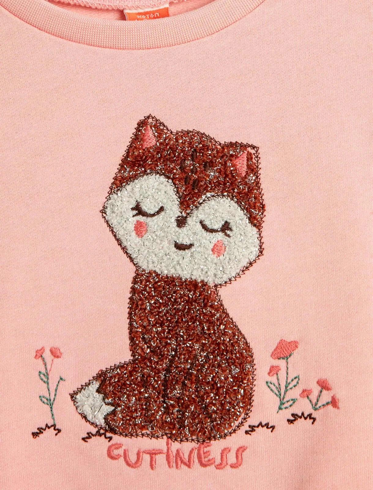 Світшот Koton Для дівчинки З вишивкою кота З довгими рукавами Круглий виріз Бавовна М'яка внутрішня частина, фото №3