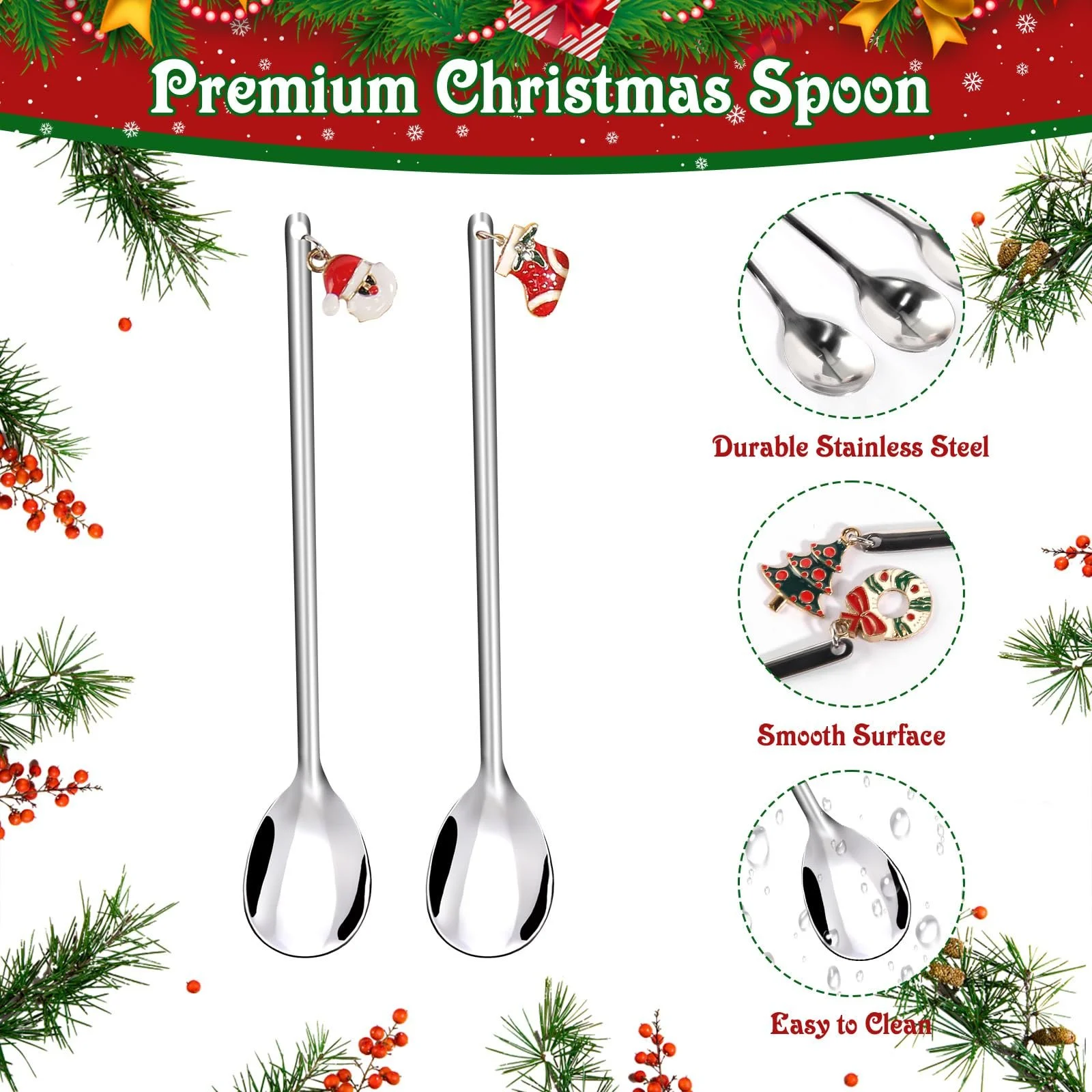 Набор рождественских ложек 6 шт, нержавеющая сталь, рождественская чайная ложка, рождественские столовые приборы, рождественская ложка для Рождества, фото №4