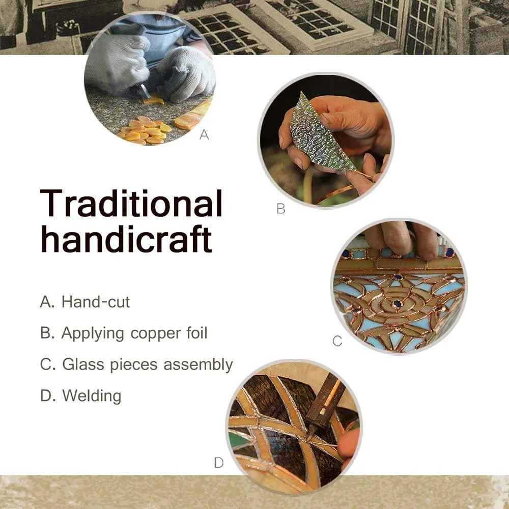 Настільна лампа Bieye Tiffany Style L30738 подвійне підсвічування вітражне скло пелюстки троянд 16"x24", фото №9