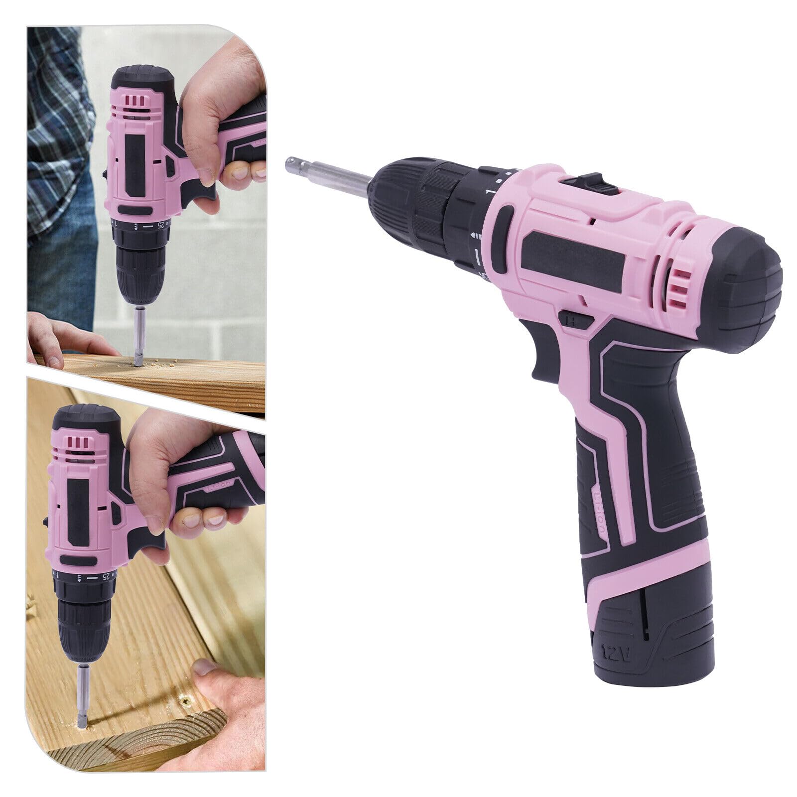 Акумуляторний дриль набір Electric Cordless Screwdriver Professional 26-Piece 12 В рожевий, фото №5