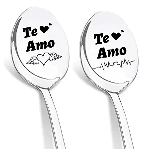 Ложка Ich Liebe Dich, набор из 2 кофейных ложек с гравировкой, подарок на годовщину для него и для нее, ложка любви Подарки «Я люблю тебя» для мужчин, подарок любви для девушки Женщина (Te Amo A) - Фото 1