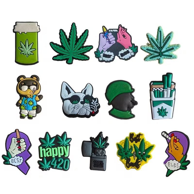 Джибітси Зелене листя Cannabis Jibbitz Регі прикраси для сабо та кроксів аксесуари крокс прикраса для взуття 13 шт, фото №4