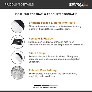Рефлекторна парасолька Walimex Pro 18695 180cм Чорний-білий ціна на synthetic.ua - Фото 1 Рефлекторна парасолька Walimex Pro 18695 180cм Чорний-білий synthetic.ua - Фото 1