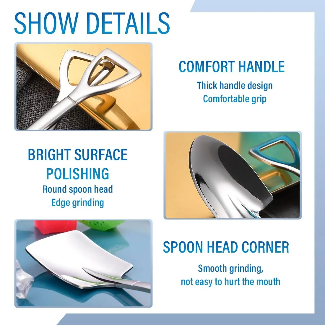 Ложка десертна з нержавіючої сталі, набір 10 штук, фото №3