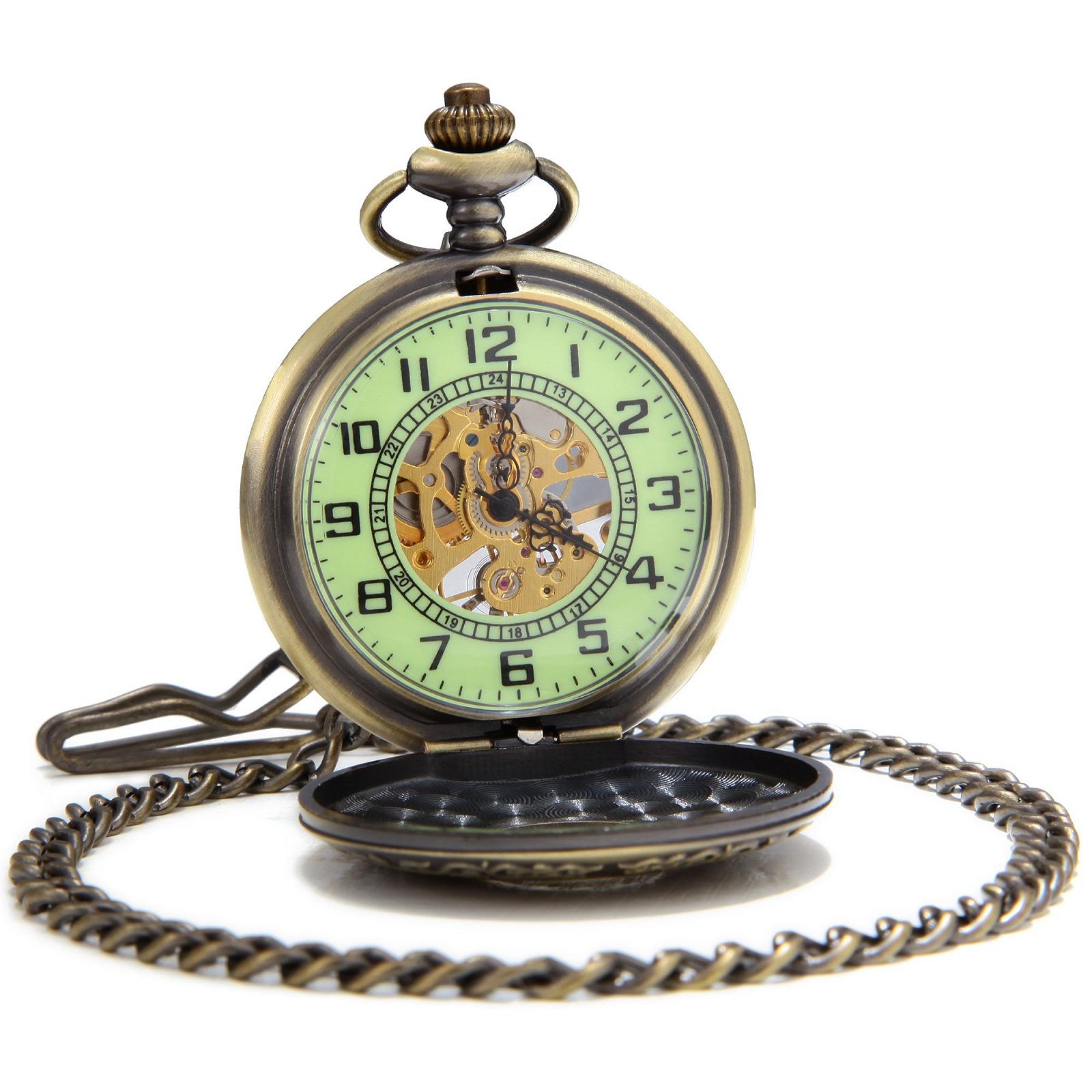 Карманные часы SEWOR Gentleman Style Skeleton Luminous Mechanical Hand Winding Bronze 2, фото №4