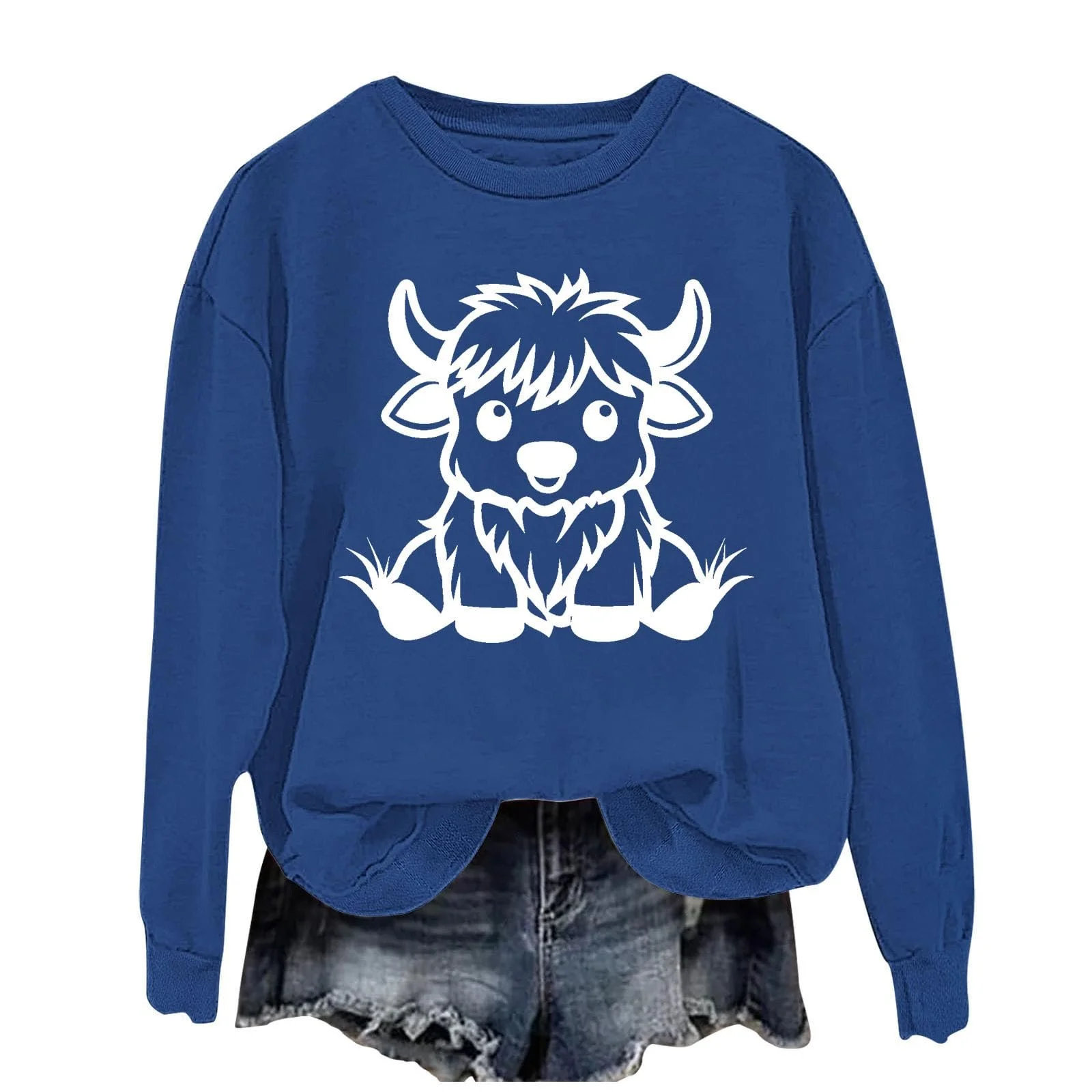 Женский Пуловер Komiseup Basic Круглый вырез Длинный рукав Винтажный Коровий мотив Свитшот Спортивный Длинный рукав Без капюшона Свободный Повседневный Пуловер Праздничные Животные мотивы Спортивная рубашка для подростков Девочек Streetwear 12, фото №1