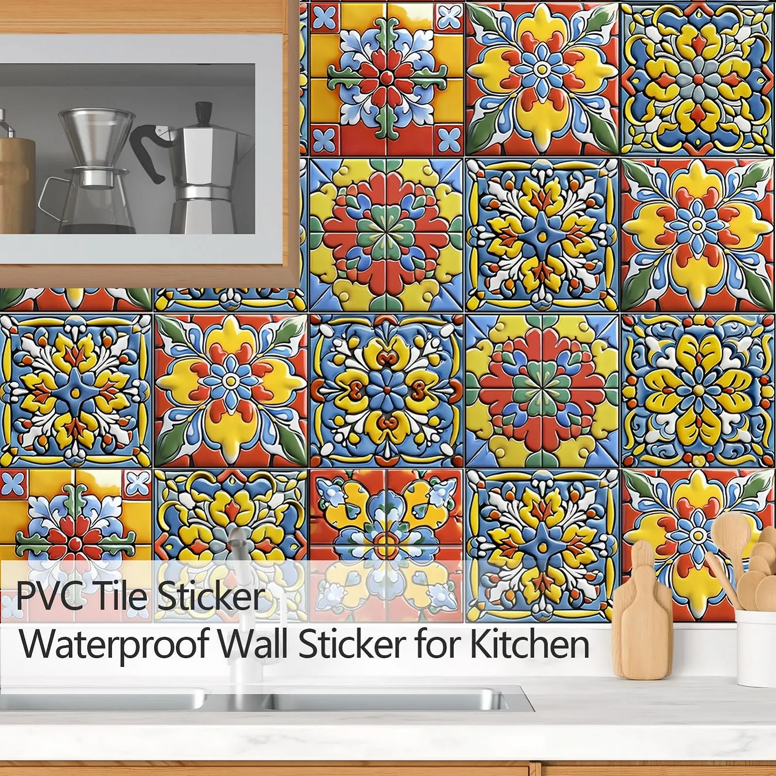 Наклейки на стіну Скандинавські Набір 24 шт. Квіткові DIY 15 x 15 см Червоні, фото №2