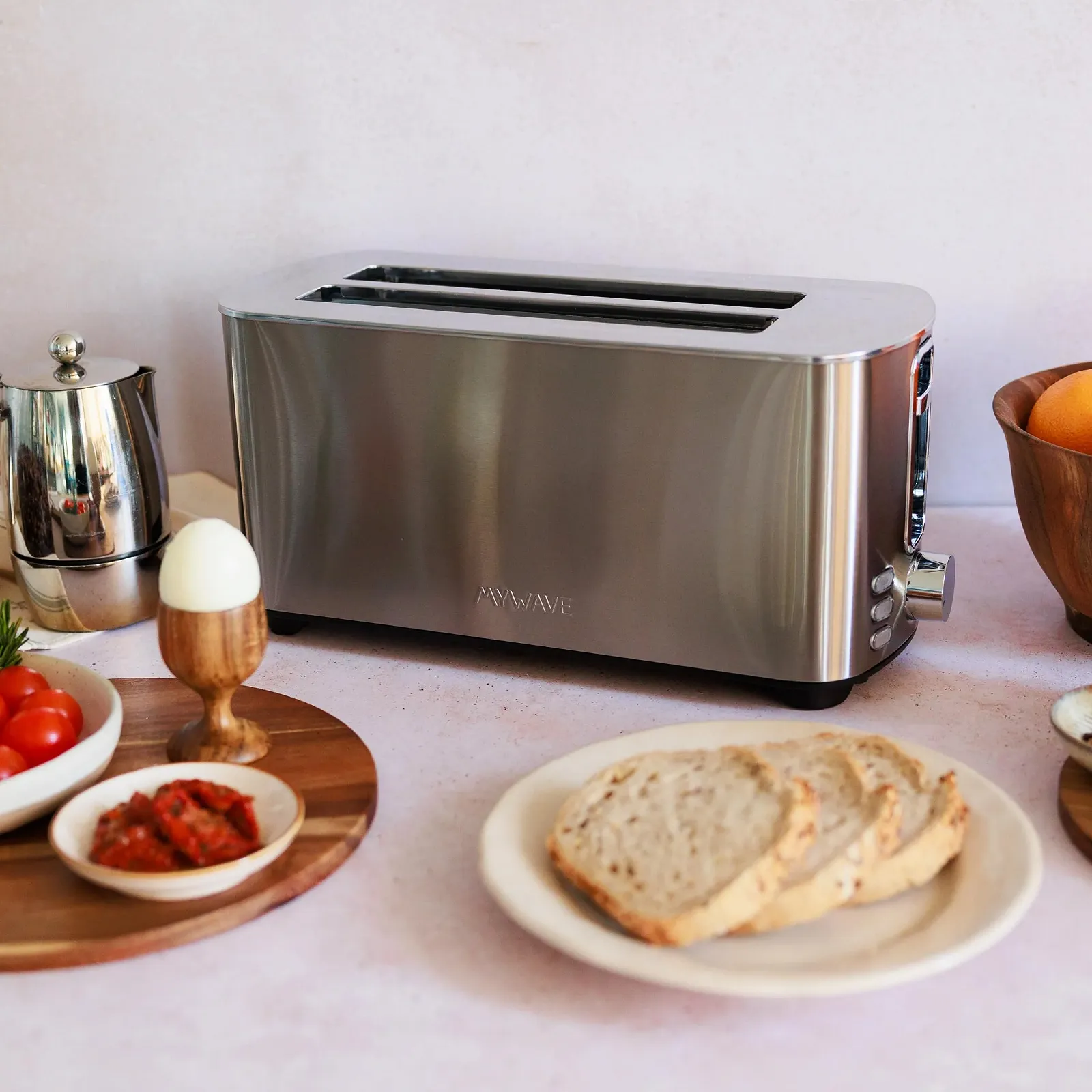 Тостер Mywave Великий з 2 довгими слотами для хліба та випічки, нержавіюча сталь, металік, фото №3