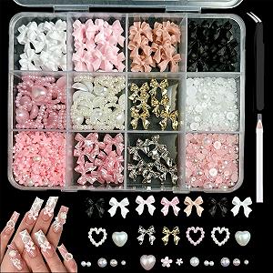 Набор украшений для ногтей 3D смола Lazure + Жемчуг/Сердце/Цветок с восковой ручкой и инструментом для подбора страз - Фото 1