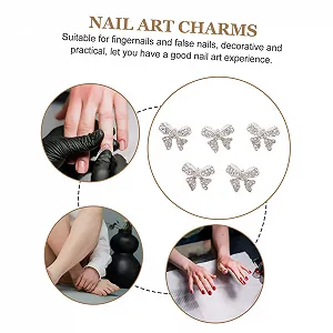 Прикраса для нігтів MERRYHAPY Бантик Сріблястий (5 шт. в упаковці) synthetic.ua - Фото 1